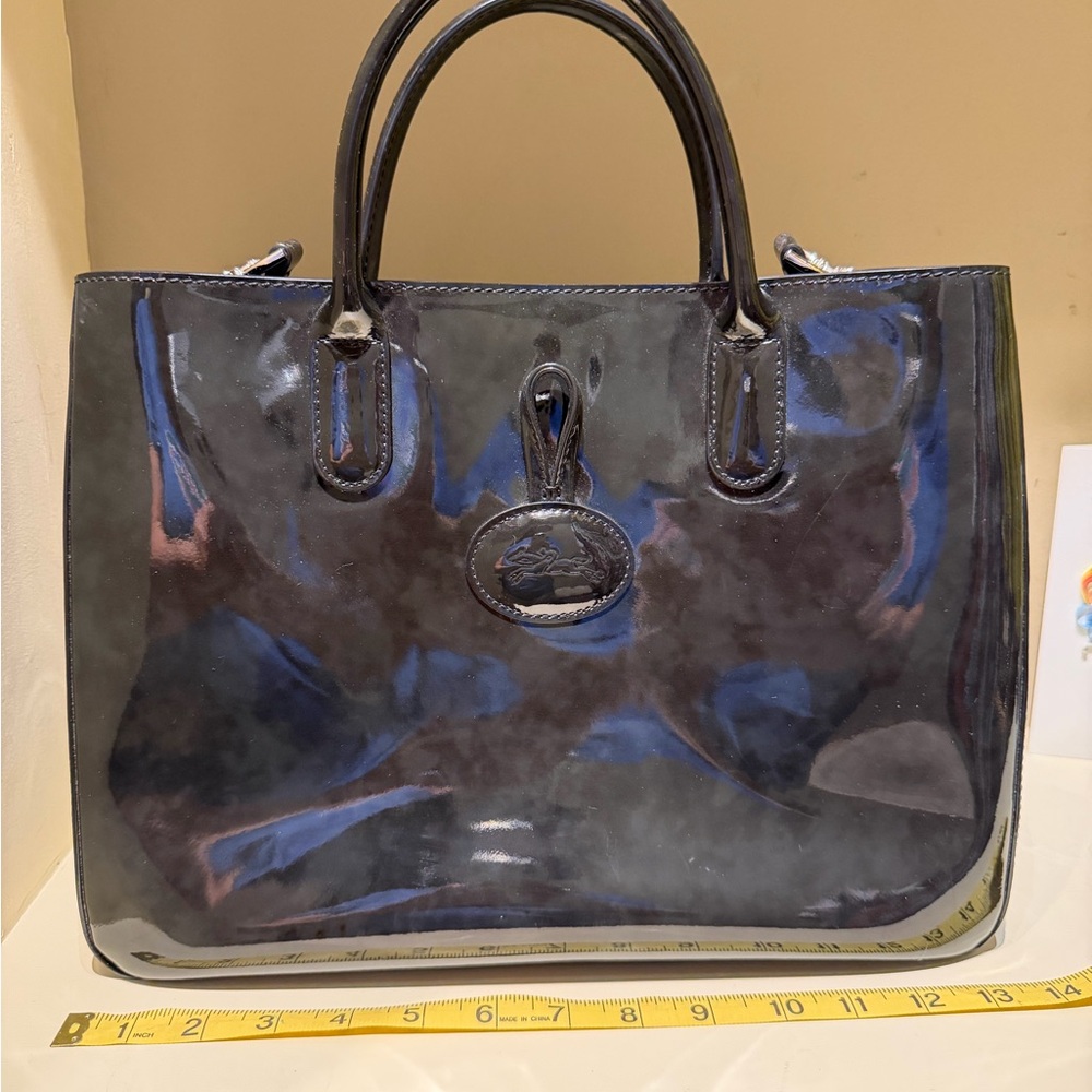 Longchamp Roseau Verni Large Patent Leather Tote Bag – Black